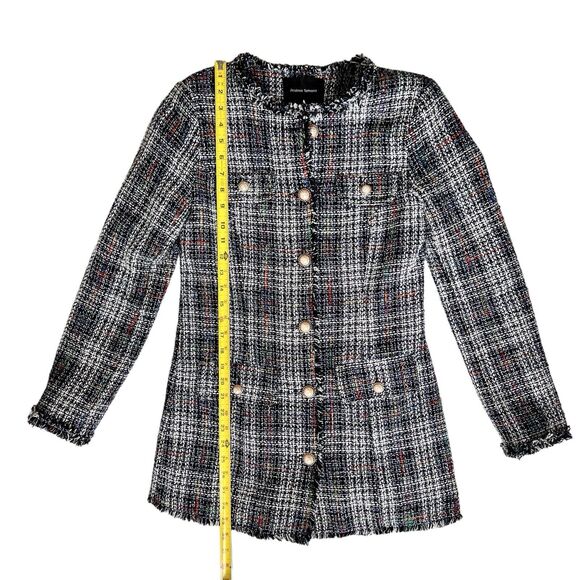 Fringed Plaid Jacket Boucle Women S Blue White Blazer Classic Professor Academia - Picture 11 of 16